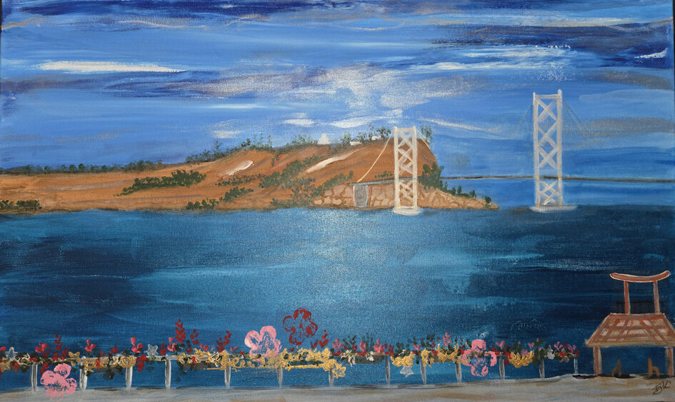 A painting of the Bay and a bridge